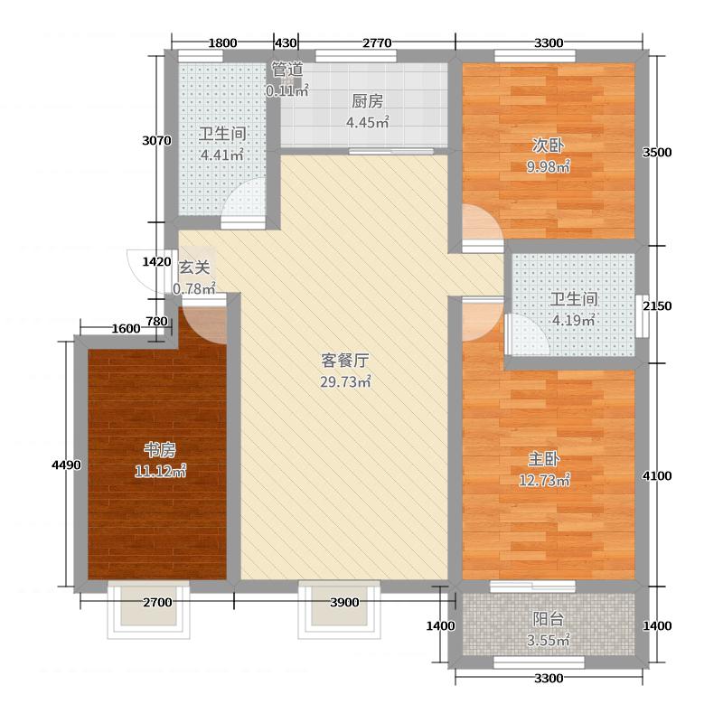 中山尚城3室2厅2卫1厨124㎡户型图