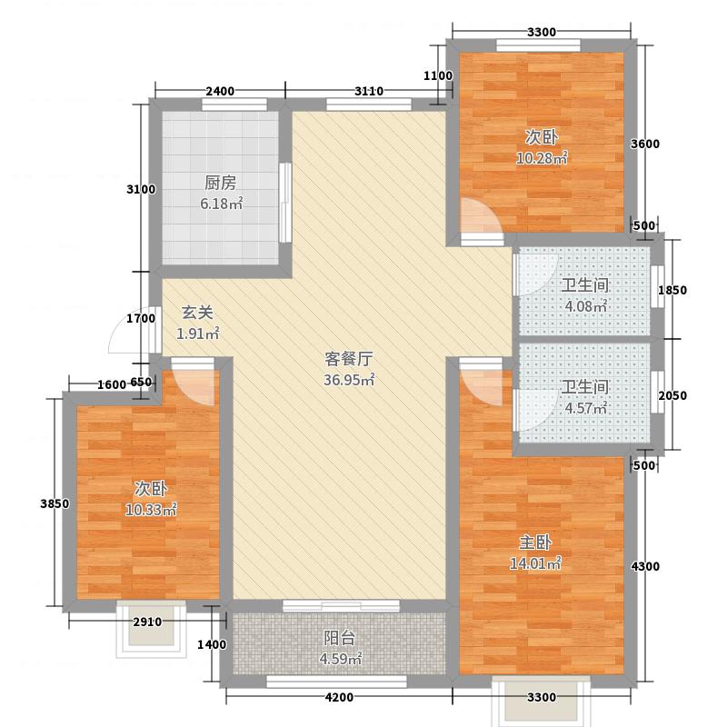 中山尚城3室2厅2卫1厨140㎡户型图