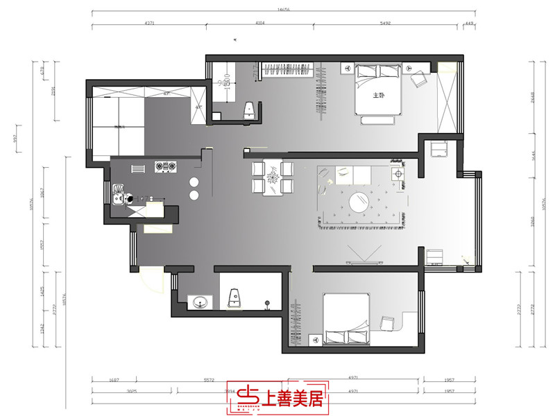 观峰嘉邸140平新中式风格户型图