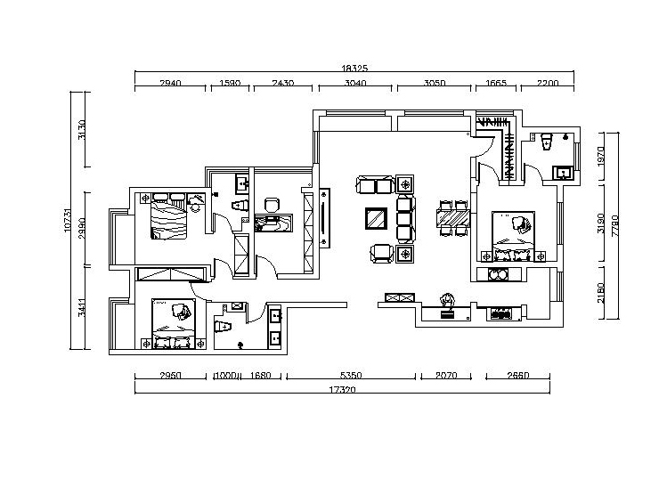 北城国际157平四室两厅三卫平面布局图