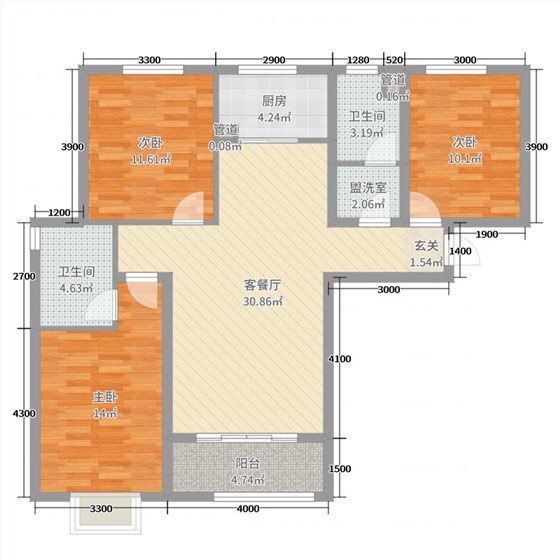 新鼎华府3室2厅2卫1厨133㎡户型图
