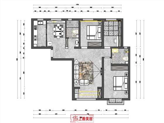 健康城117平现代风格户型图