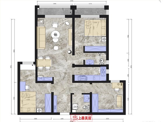 天海容天下104平现代风格户型图