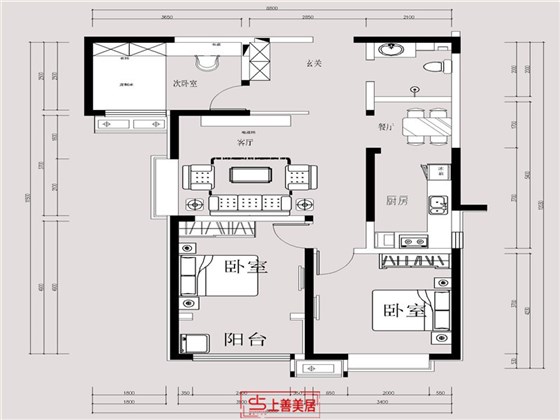 一中观邸100平现代风格户型图
