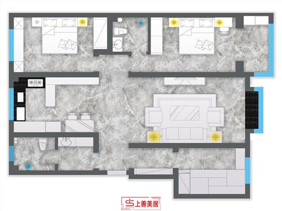 富达山庄130平新中式风格户型图