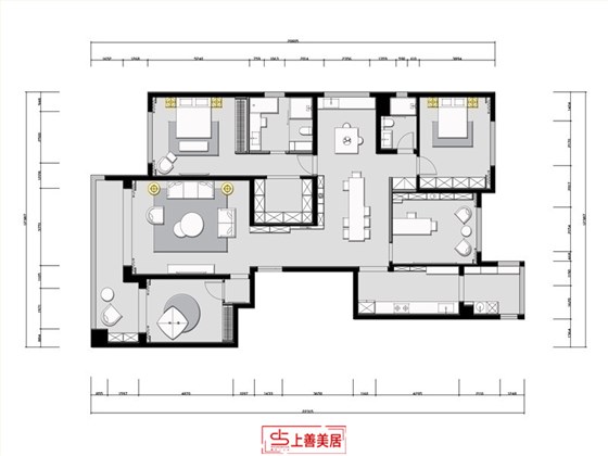 恒大御景半岛240平现代风格平面布局图