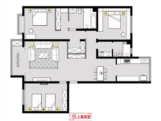 天下玉苑130平现代风格户型图