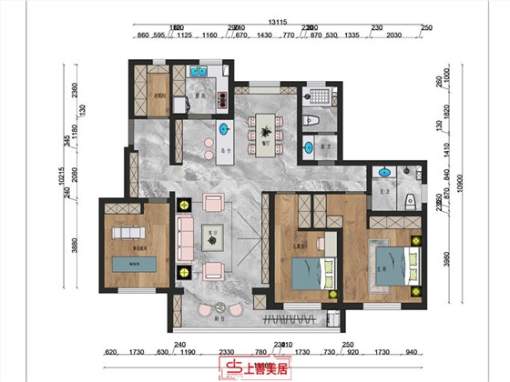 翰林甲第150平美式户型图 (1)