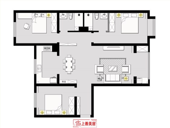 振二街北苑140平现代风格户型图