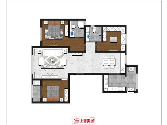 中山公馆120平现代风格户型图