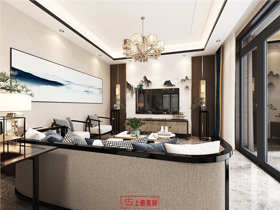龙湖天宸原著180平新中式风格客厅