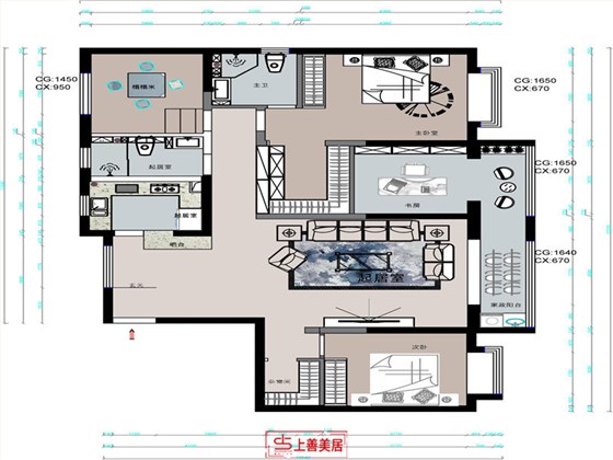 众美凤凰府180平新中式风格户型图
