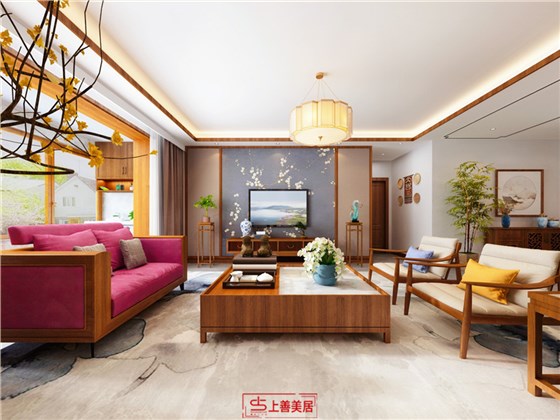 众美凤凰府180平新中式风格客厅
