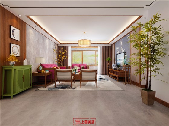 众美凤凰府180平新中式风格客厅