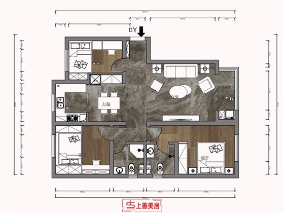 唐宫原著127平现代风格户型图