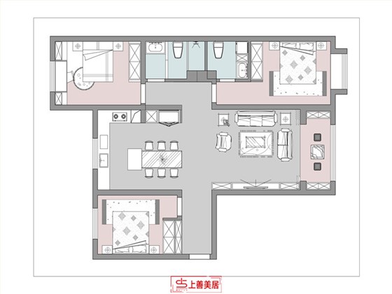 振二街北苑140平现代风格彩平图