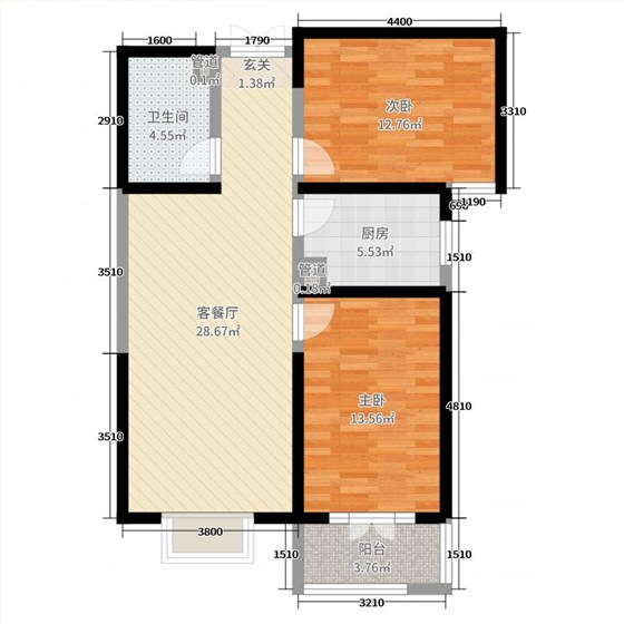 帝王国际2室2厅1卫1厨100㎡户型图