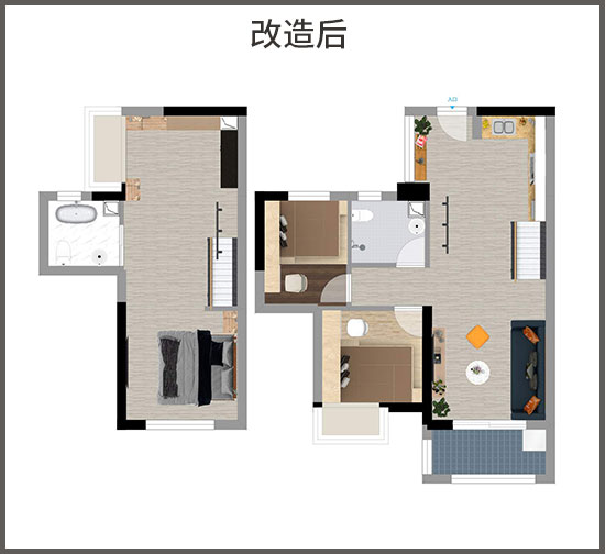 旧房翻新改造后平面户型图