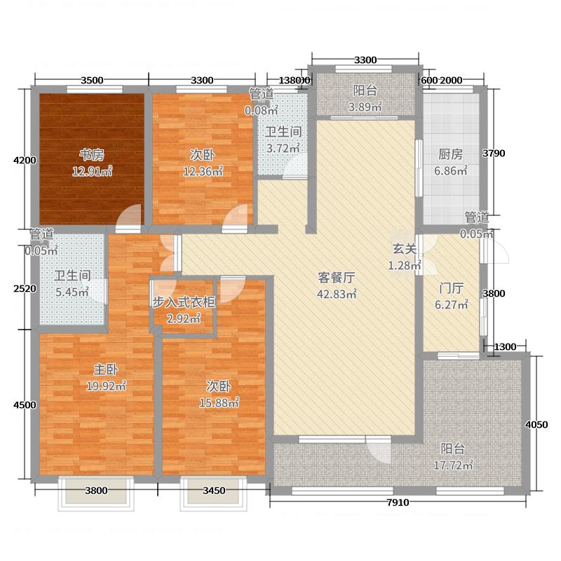 瀚唐4室2厅2卫1厨200.00㎡户型图