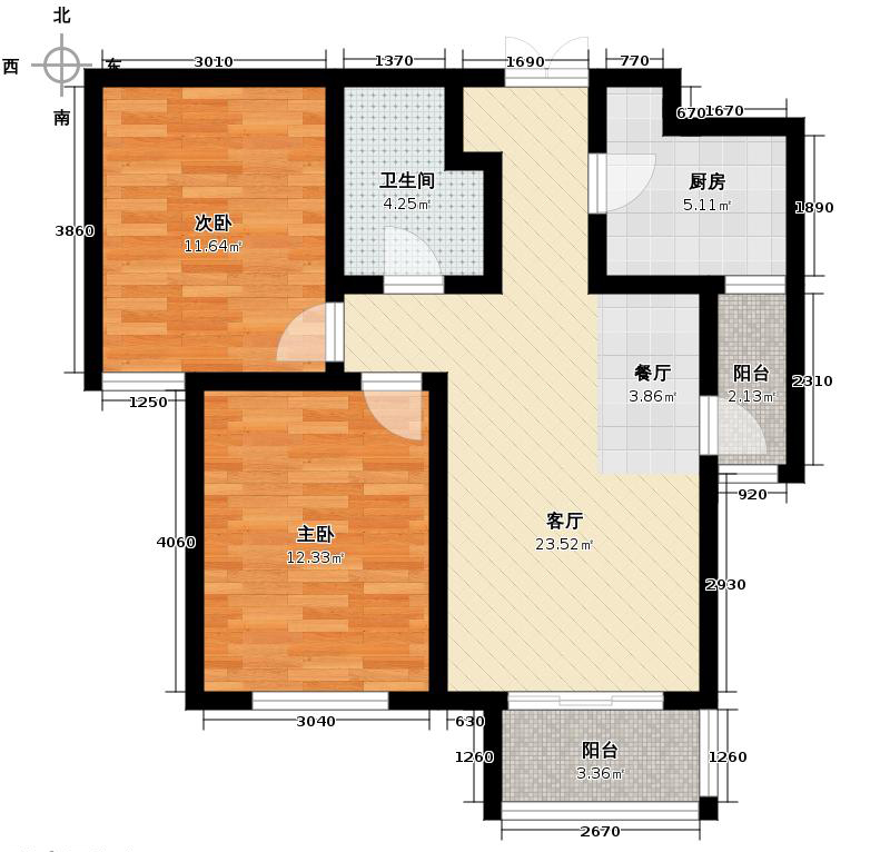 林荫大院2室1厅1卫1厨93㎡户型图