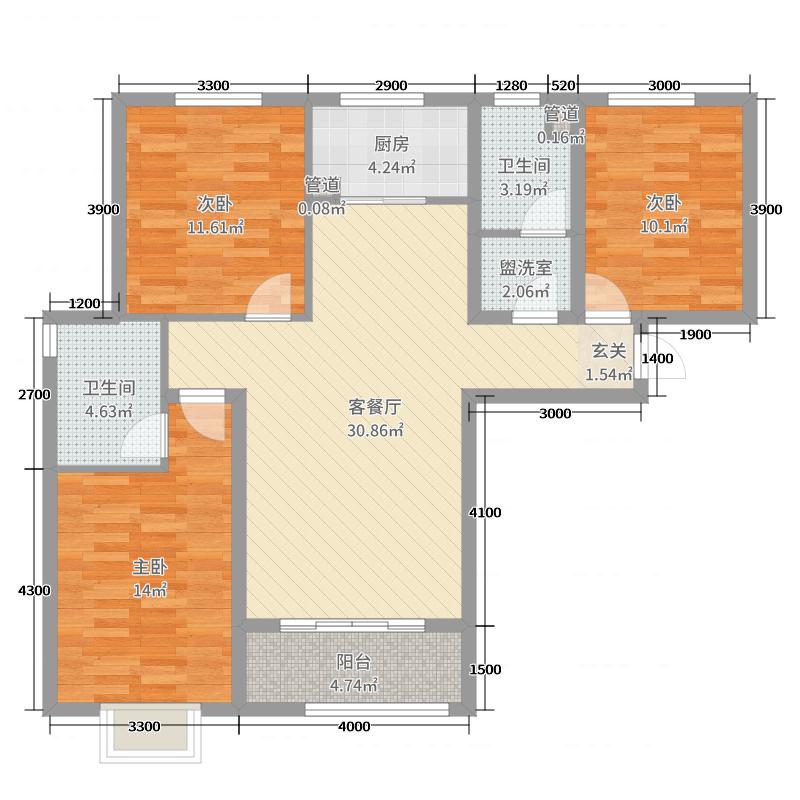 新鼎华府3室2厅2卫1厨133㎡户型图