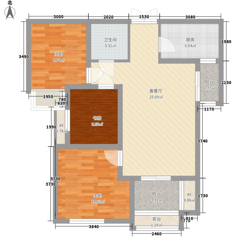 盛世御城3室1厅1卫1厨87㎡户型图