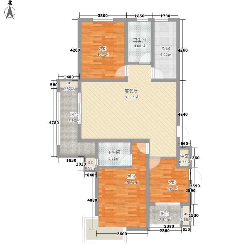 长久中心公园9号3室1厅2卫1厨131㎡户型图