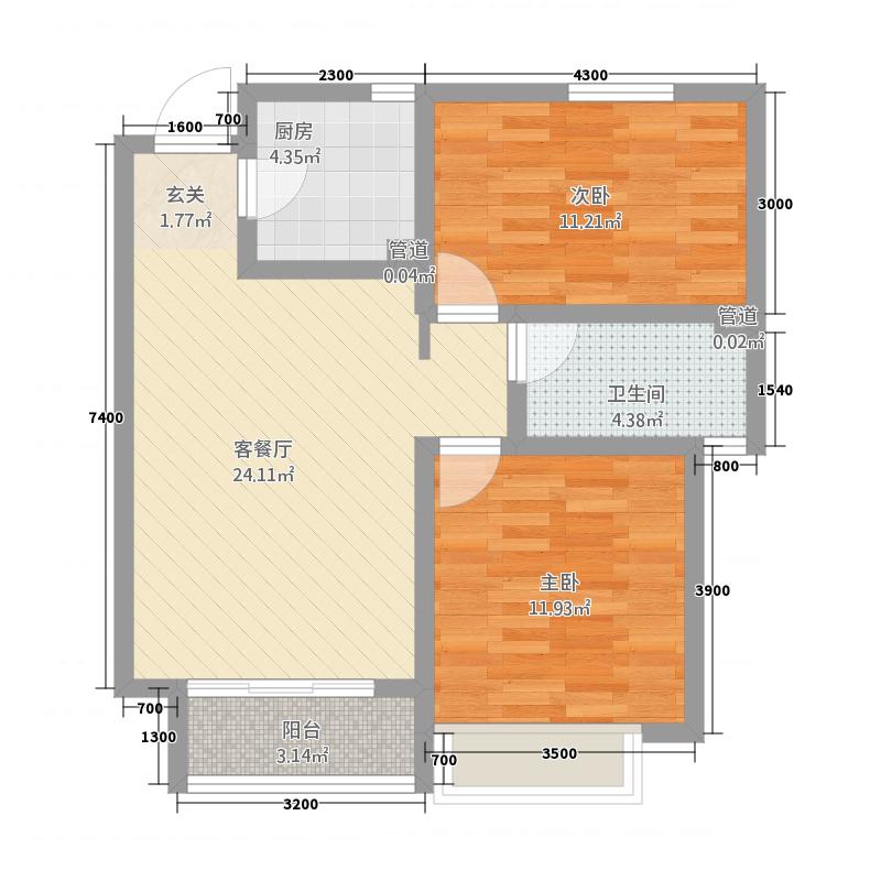 长久中心公园9号2室1厅1卫1厨86㎡户型图