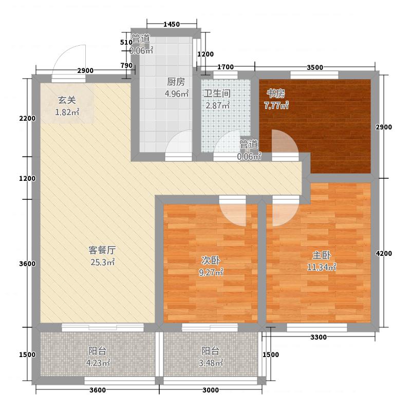 盛邦大都会五期3室2厅2卫1厨139㎡户型图