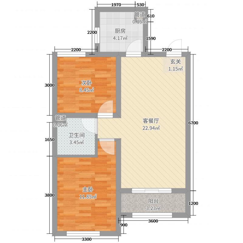 天海容天下2室2厅1卫1厨88㎡户型图