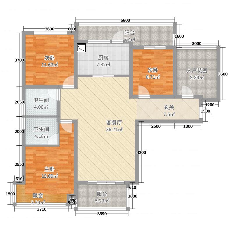 盛邦大都会五期3室2厅2卫1厨138㎡户型图