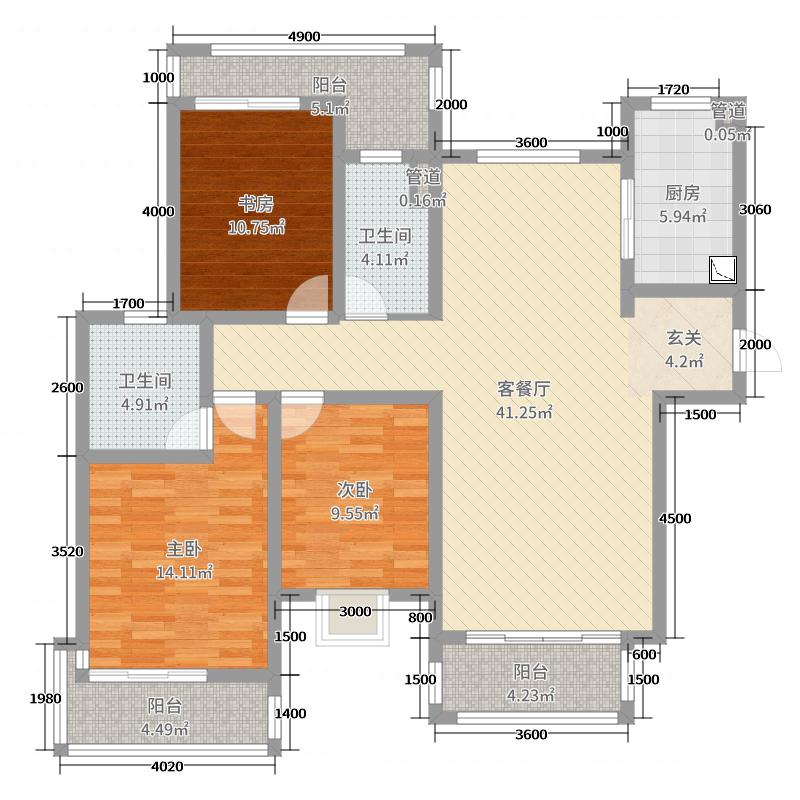 盛邦大都会五期3室2厅2卫1厨139㎡户型图