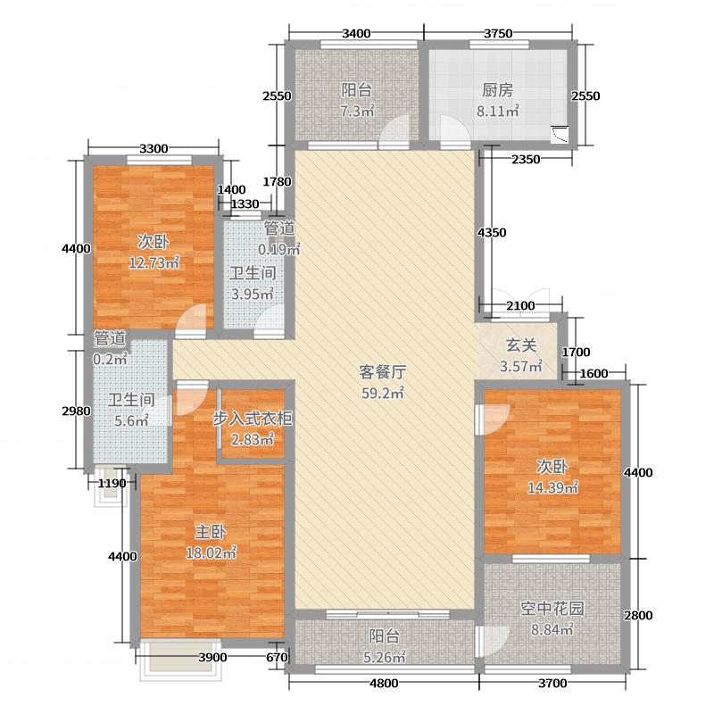 盛邦大都会五期3室2厅2卫1厨178㎡户型图