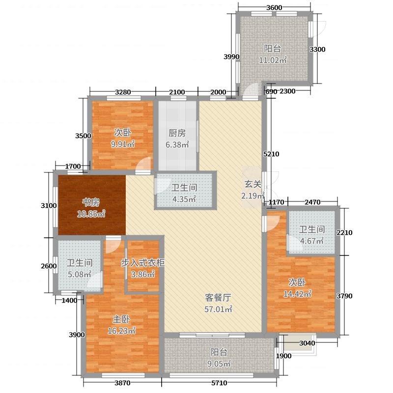 荣盛华府3室2厅3卫1厨177㎡户型图