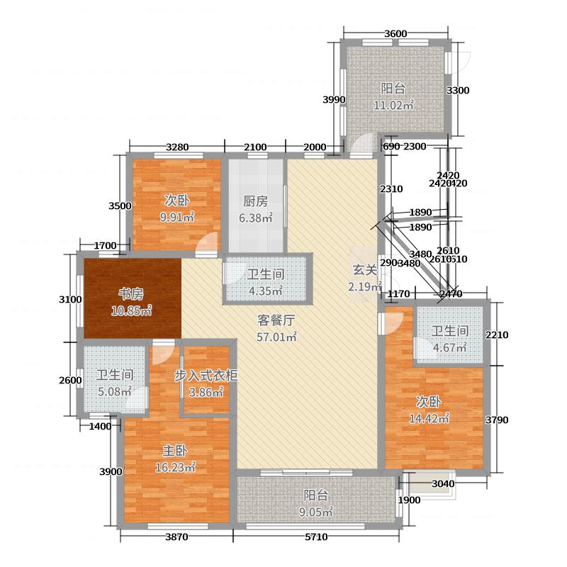 荣盛华府3室2厅3卫1厨185㎡户型图