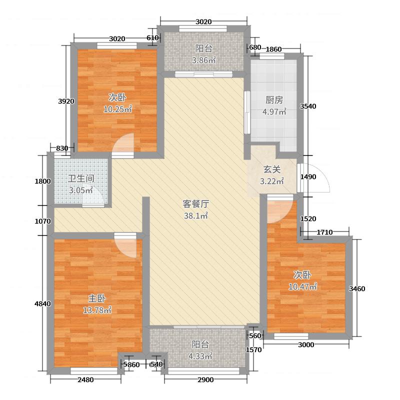 润德天悦城3室2厅1卫1厨119㎡户型图