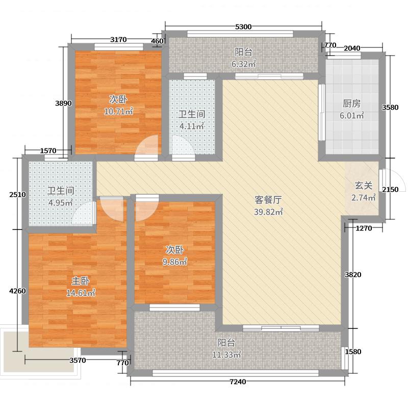 润德天悦城3室2厅2卫1厨137㎡户型图