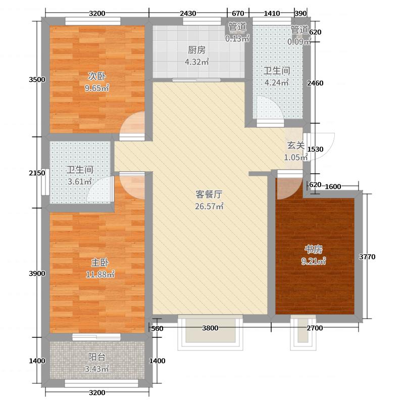 中山尚城3室2厅2卫1厨113㎡户型图