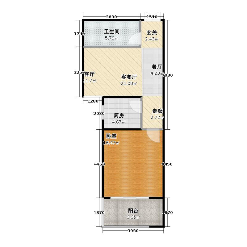 鑫界9号院1室1厅1卫1厨74㎡户型图