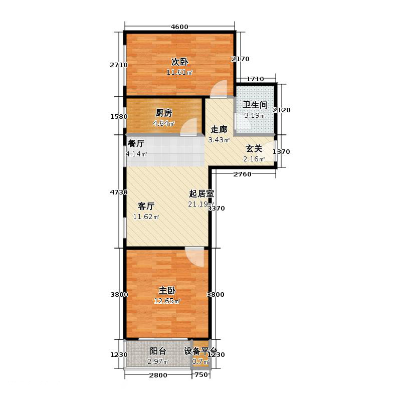 鑫界9号院2室1厅1卫1厨77㎡户型图