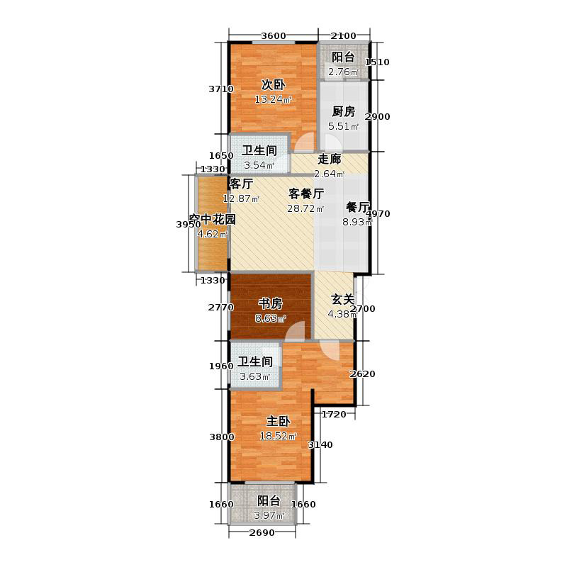 鑫界9号院3室1厅2卫1厨115㎡户型图