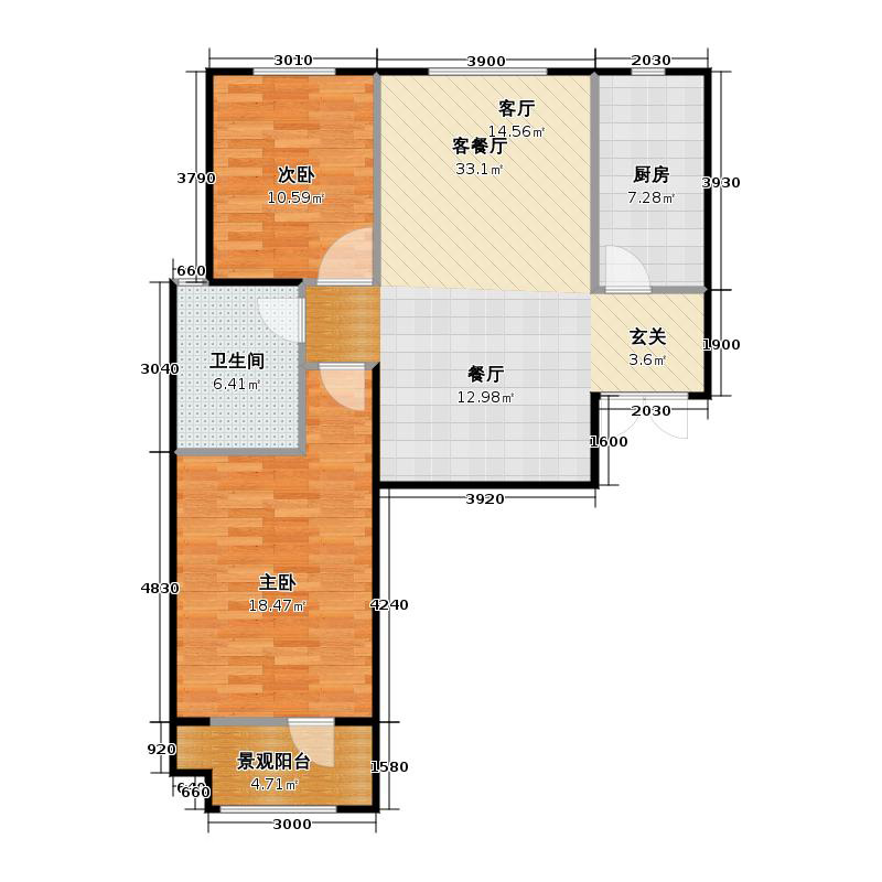 百岛绿城2室1厅1卫1厨106㎡户型图