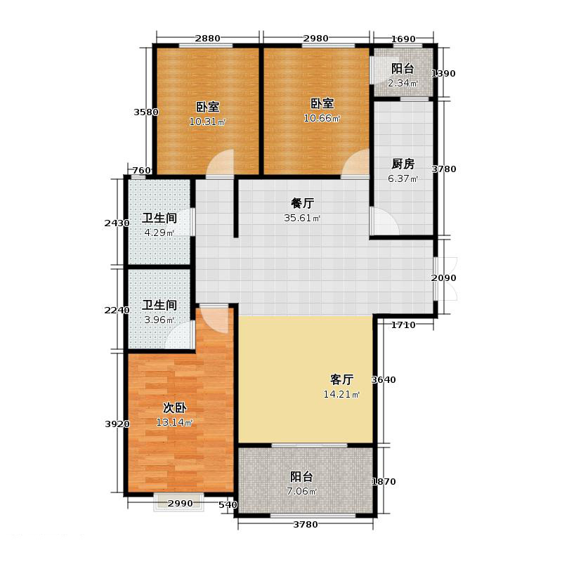 百岛绿城3室2厅2卫0厨130㎡户型图