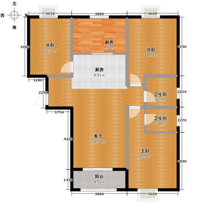 百岛绿城3室2厅2卫1厨135㎡户型图