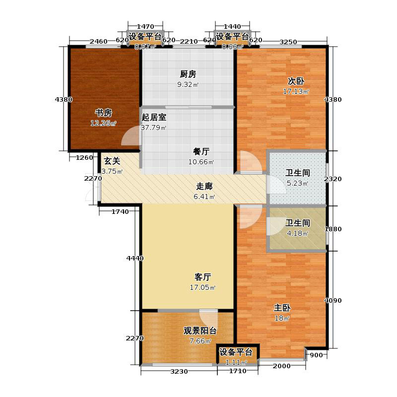 百岛绿城3室2厅2卫1厨138㎡户型图