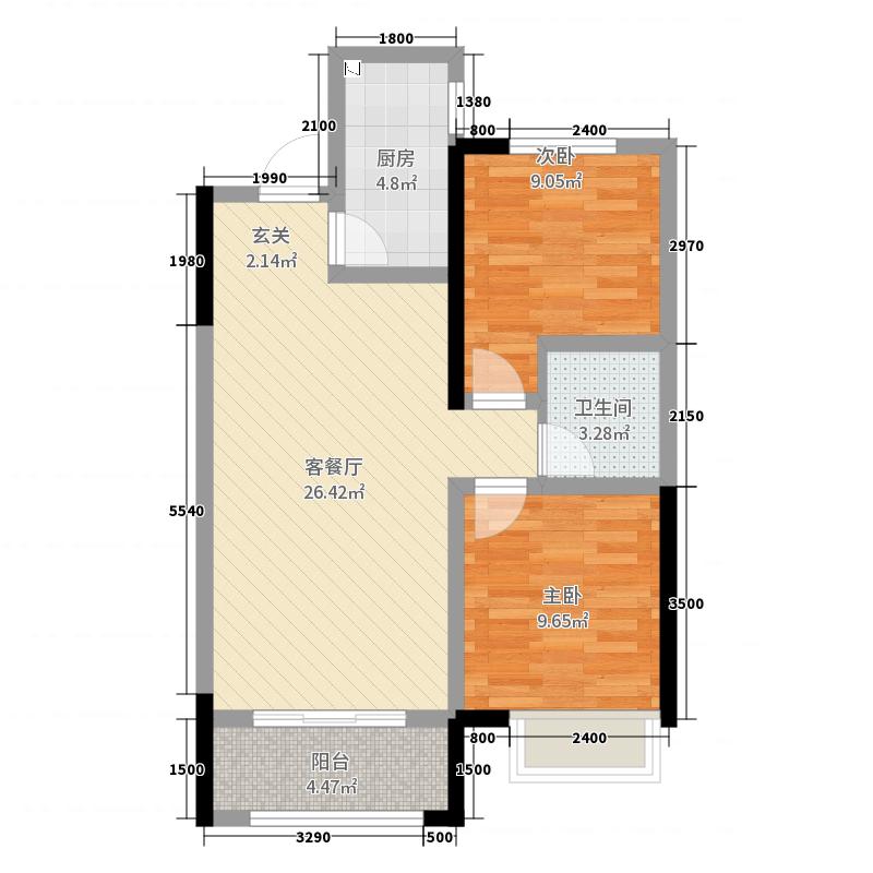 保利西悦春天2室2厅1卫1厨85㎡户型图