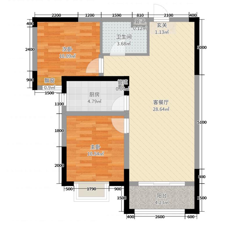 保利西悦春天2室2厅1卫1厨88㎡户型图