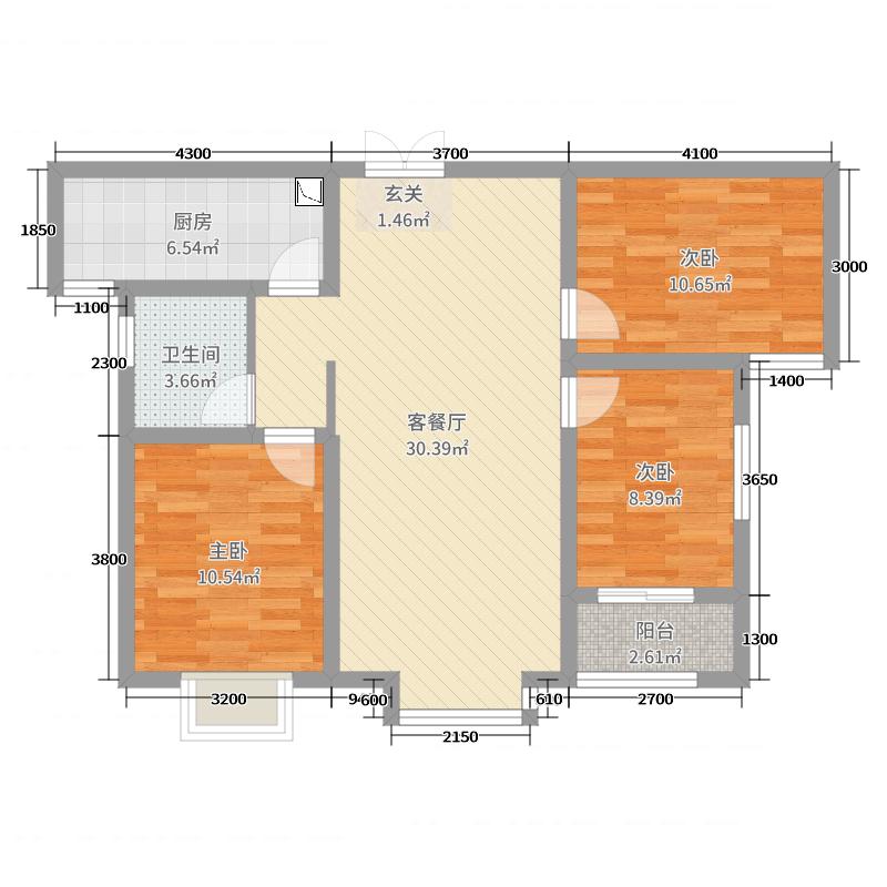 明瀚花香城3室2厅1卫1厨112㎡户型图