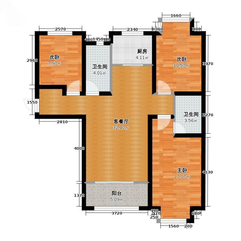 明瀚花香城3室2厅2卫1厨119㎡户型图