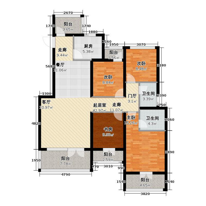 天下锦程4室3厅2卫1厨135㎡户型图